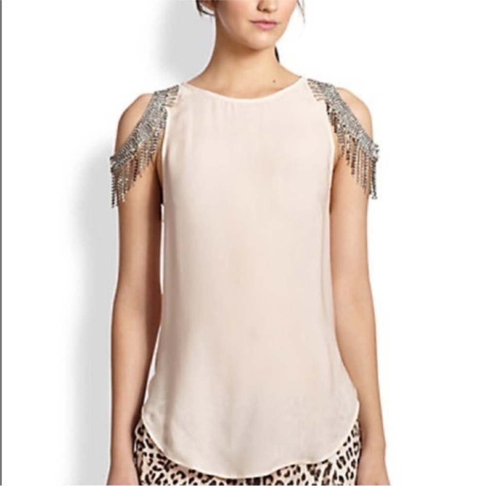Haute Hippie Crystal Embellished Cold-Shoulder Silk Top
In Cream NWT Womens S
